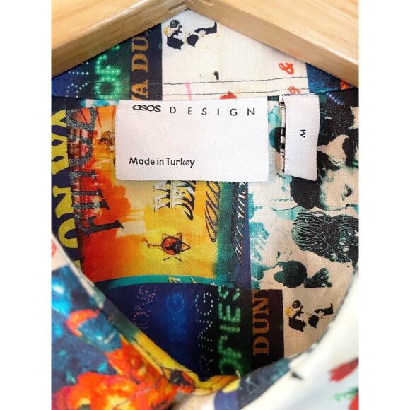 ASOS Design Mens Shirt M Bright Kitch Allover Pattern 100% Cotton Short Sleeve - Picture 3 of 4